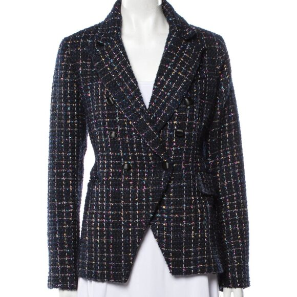 House of Harlow 1960 Double Breasted Metallic Tweed Pattern Blazer Navy Size XS - Picture 1 of 10